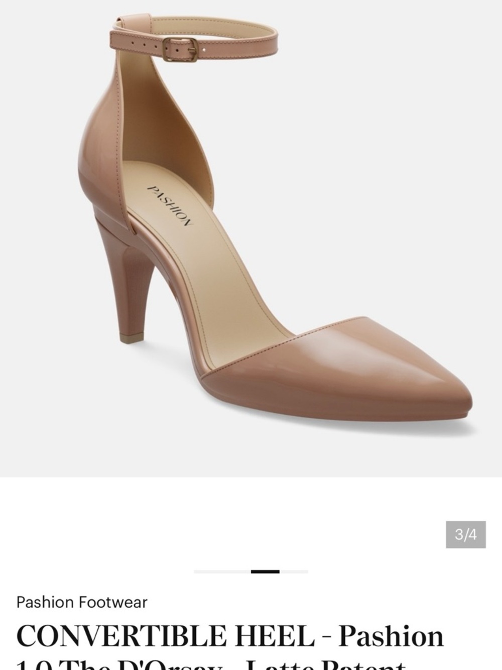 Pashion Footwear Latte Patent Pointed-Toe Convertible Heel with Ankle Strap